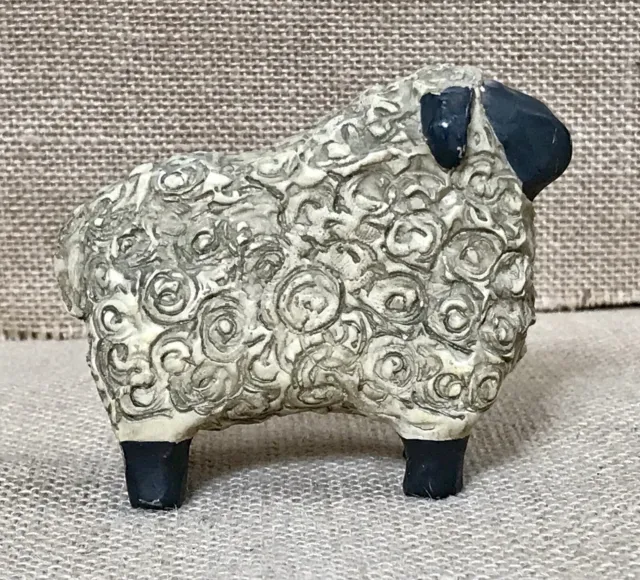 Signed ERS Primitive Folk Art Textured Resin Sheep Figurine Lamb Farmcore Easter