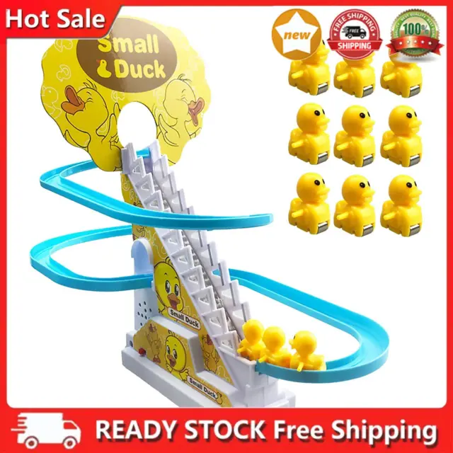 Race Car Tracks 10 Pack Electric Duck Climbing Stairs & Slides Playset for Kids