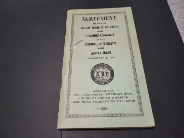 1951 Pacific Sailors Union Steamship Co. Alaska Trade Agreement Booklet Vintage