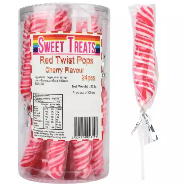 Red Twist Swirl Lollipops Lollypops Cherry Tub of 24 Party Favours Lollies
