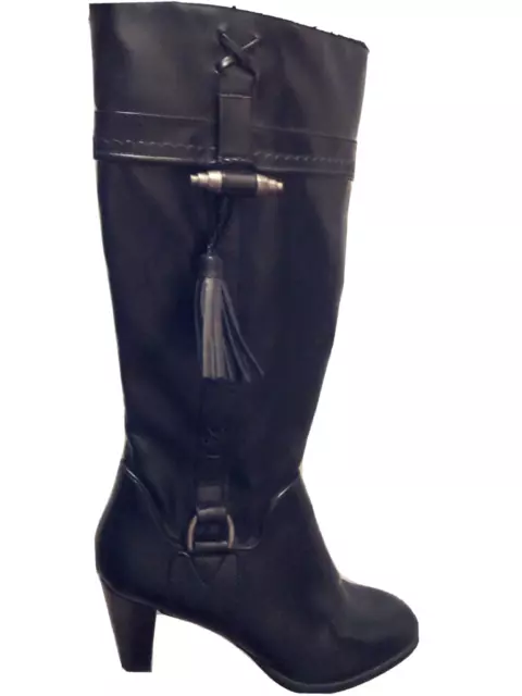 Etienne Aigner Black Boots Womens Size 8.5 Knee High Faux Leather 3" Heel Karma