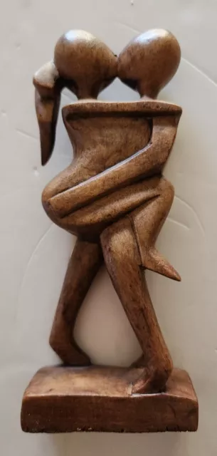 Wooden Statue hand carved Love sculpture romantic couple figurine gift art 7.5''