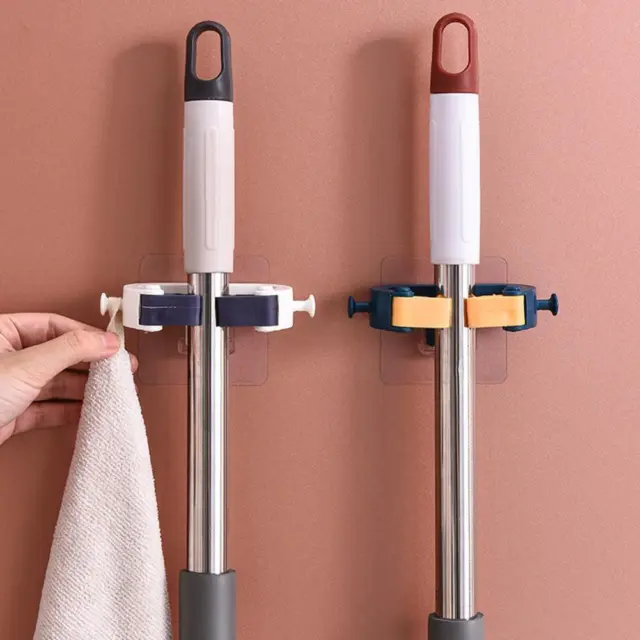 Bathroom Mop Hook Broom Storage Rack Umbrella Mop Holder D3L8 Clips L7J1