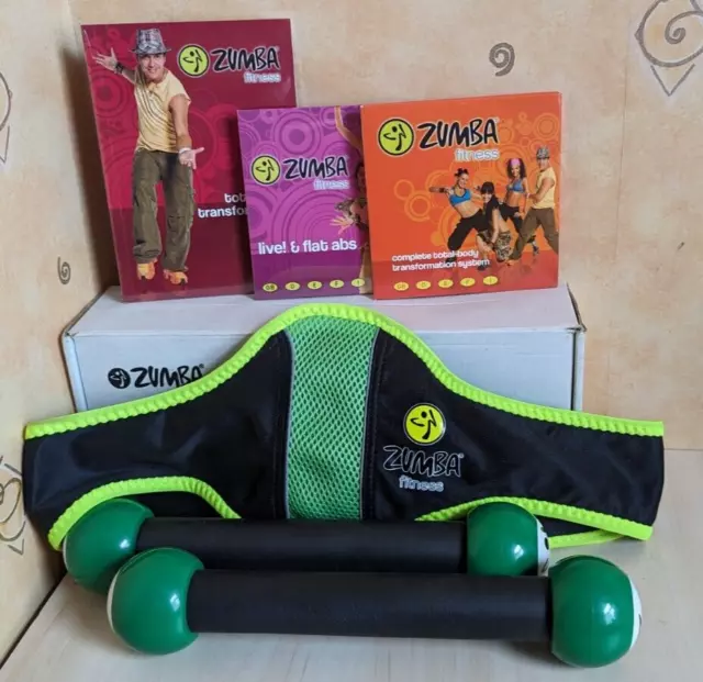 Zumba Fitness - Workout DVD's, Guide Book and 1lb Toning Sticks x2 with Belt