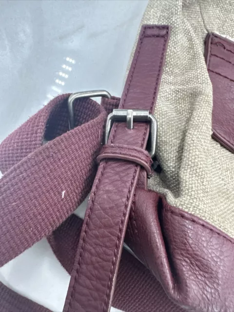 Sherpani Havana Backpack Fold over Leather & Canvas Fabric Bag Burgundy Tan 3