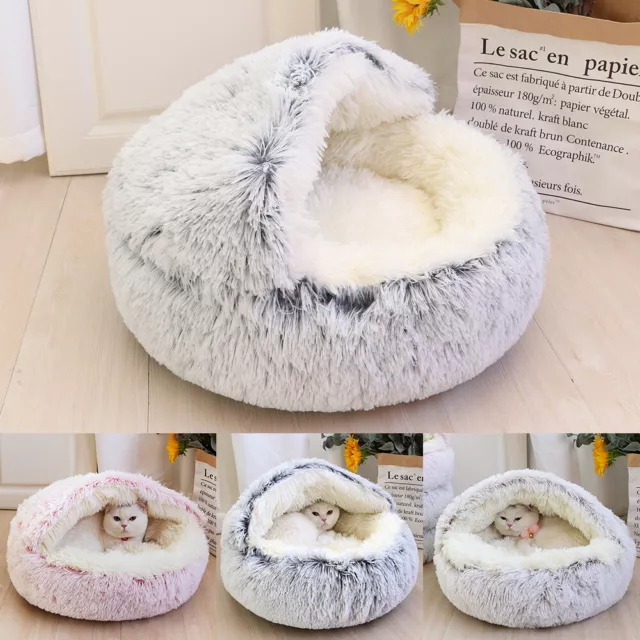 Niche Nid Lit pour Chien Chat Maison Peluche Donut Apaisant Coussin Panier Tapis