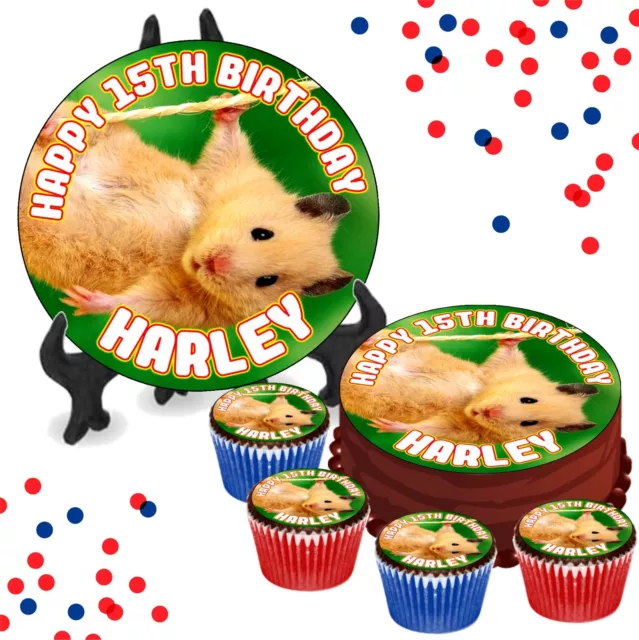 Funny Hamster PERSONALISED Edible Cupcake Toppers Cake Party Decorations Wafer