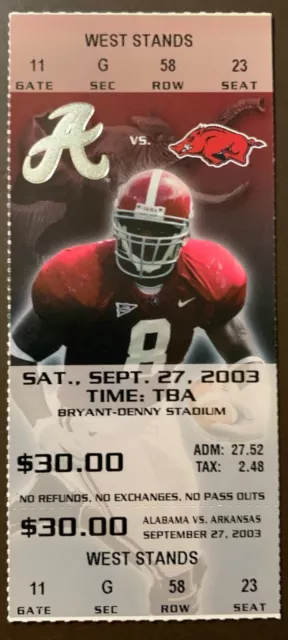 Alabama Crimson Tide 9/27/2003 NCAA football ticket stub vs Arkansas Razorbacks