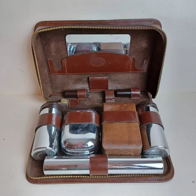 Vintage Bushells Norwich Gentlemans Travel Grooming Kit In Leather Case