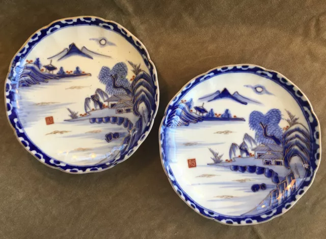 Antique Chinese Porcelain hand painted plates - pair