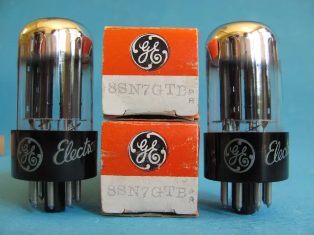 G-E * 8SN7GT * (6SN7) Vintage pair Chrome tops USA NOS NIB  Same date!