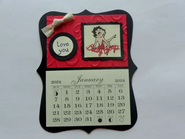 Betty Boop Love You 2024 Mini Magnetic Calendar Monthly  Pages Cardstock Back