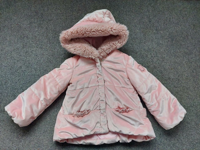 Girls Pink Velour, Padded, Lined, Hooded, Winter Coat/Jacket Monnalisa, 3 Yrs