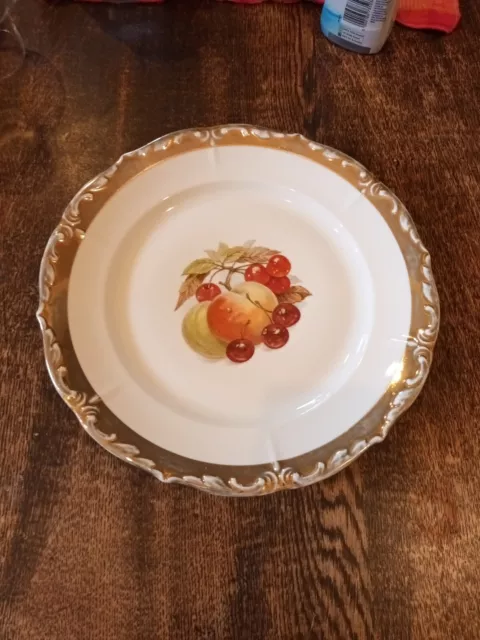 Bavaria China Plate With Fruit Design And Gold Coloured Fluted Edging