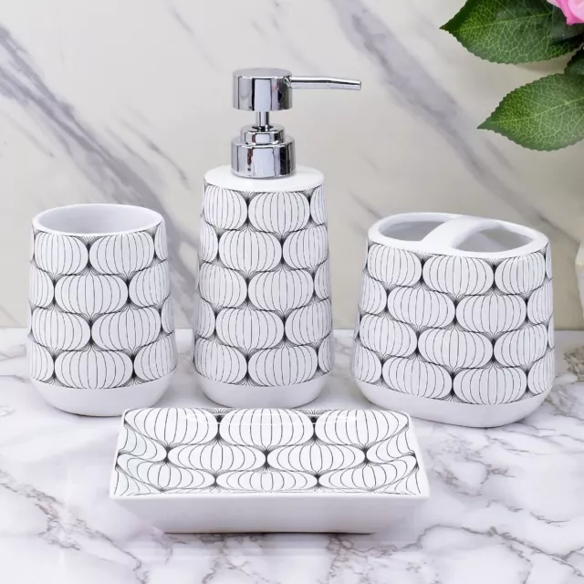 Céramique Salle de Bain Accessoires Set 4, Ensembles pour Maison Blanc S11