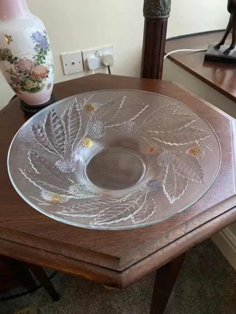 Large Vintage Frosted Glass Fruit Bowl With Textured decoration