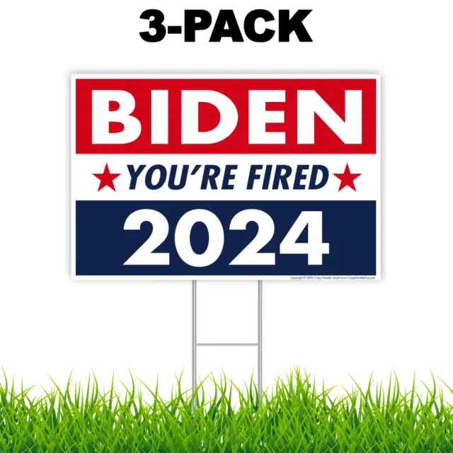 Joe Biden You're Fired 2024 Yard Sign, 18" x 12", H-Stake (3 Signs Wholesale)