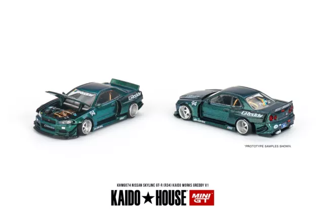 Mini GT Kaido House - Nissan Skyline GT-R (R34) Kaido Works GReddy V1 - KHMG074