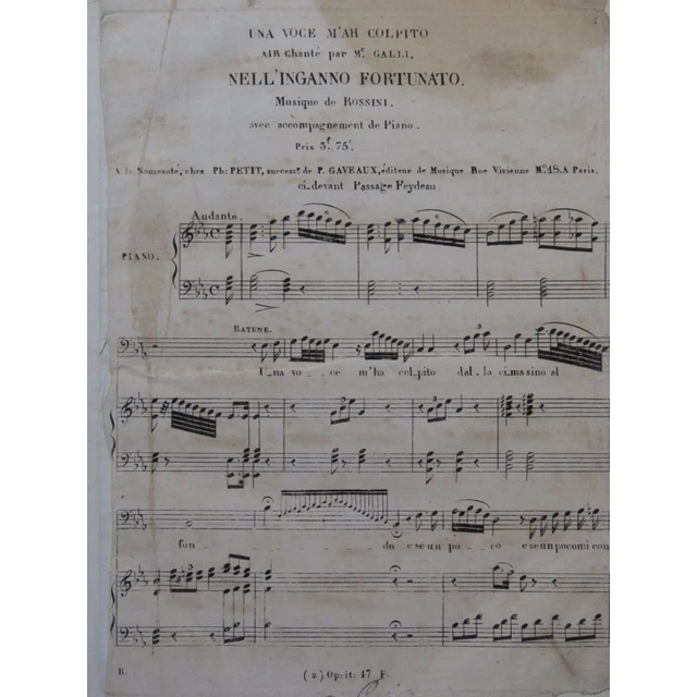 ROSSINI G. Una Voce M'Ah Colpito Piano Chant ca1820