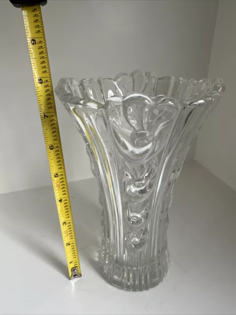 VINTAGE Large Flower Vase Hand-Cut Lead Crystal  Etched Heavy Glass 8 In Tall 3