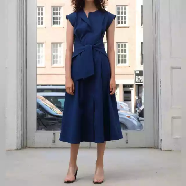 SEA New York Lennox Blue A-line Tie Waist Midi Dress Size 0