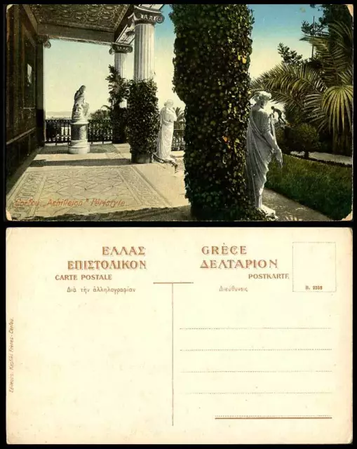 Greece Corfou Corfu Old Colour Postcard Achilleion Achille Peristyle Statues Gdn