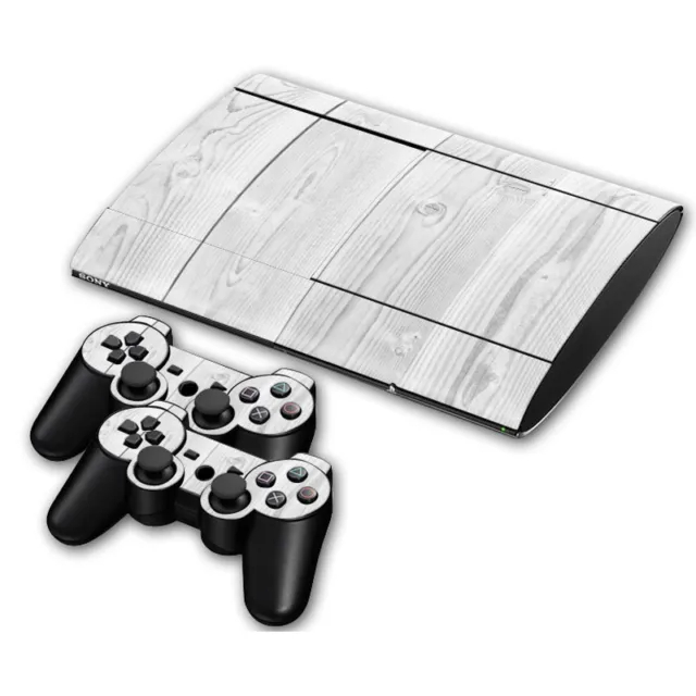 PS3 PLAYSTATION 3 Super Slim Piel Diseño Pegatinas Protector Set- Blanco Wood