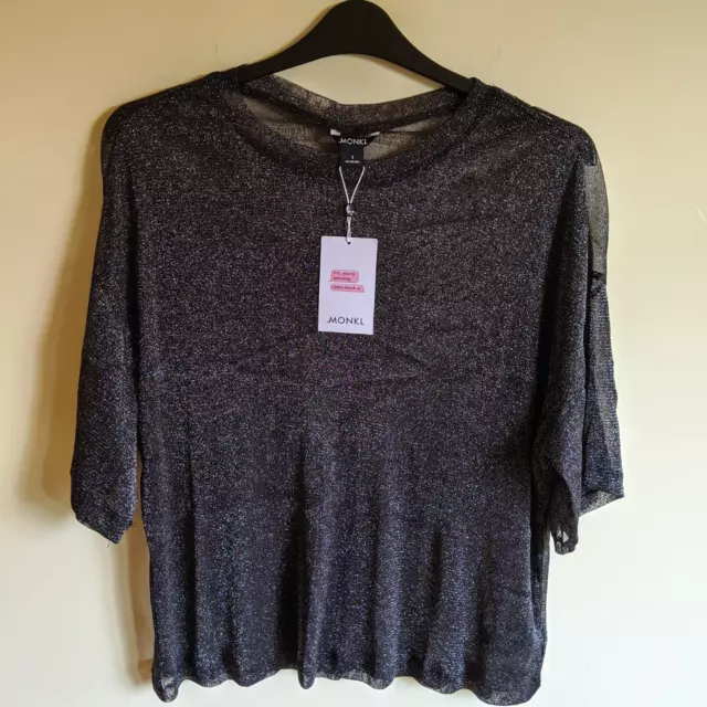 New! Monki mesh glitter top - Small - black gold metallic oversized shirt hippy