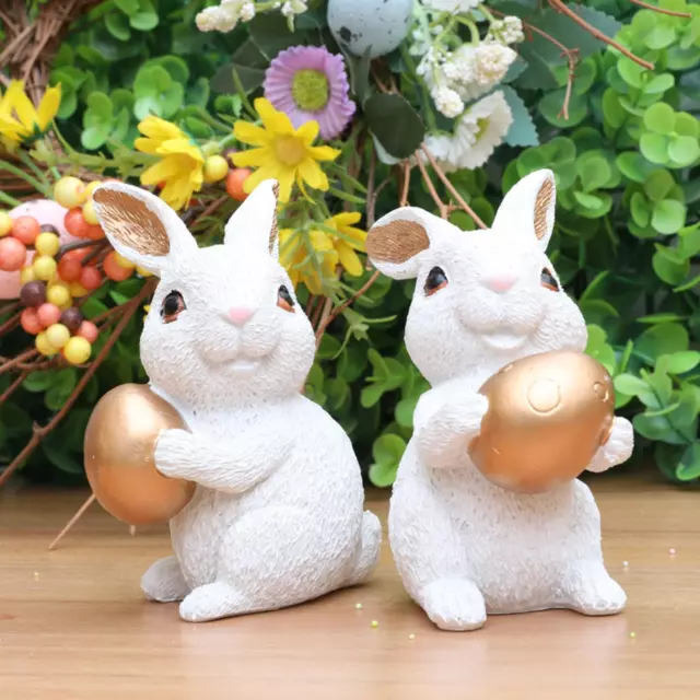 Mini Statue De Lapin De Pâques, 1 Paire, Ornement De Table En Résine Pour