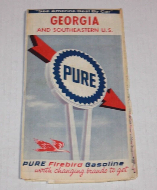 Vintage 1965 Pure Gasoline Georgia & Southeastern US Road Map