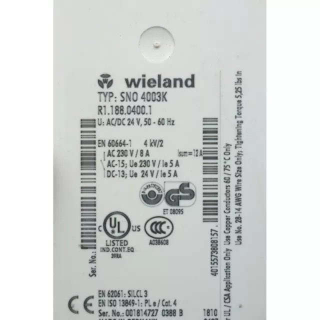 Wieland R1.188.0400.1 SNO 4003K safety relay (B968.7) 3