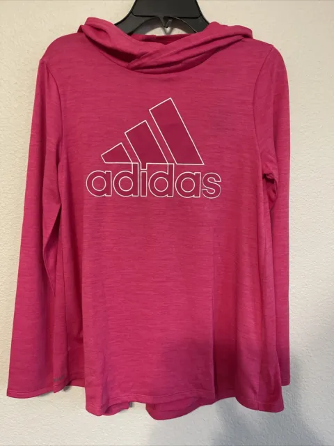 Adidas Girl's Pink Long Sleeve Hoodie XL (16) Size Thin Sweatshirt Linear Logo