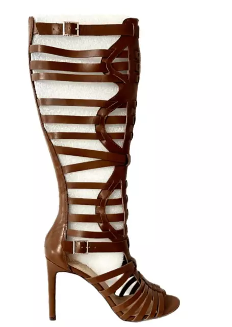 Vince Camuto Boots Heeled Kase Tall Women 10 Brown Cutout Gladiator Caged New