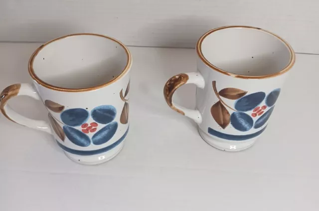 Set of 2 Vintage Mug Coffee Tea Cup signed JMP Casualstone Korea blue floral