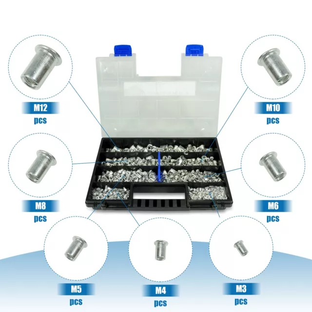 175tg Edelstahl Nietmuttern-Set-Satz-Sortiment M3 M4 M5 M6 M8 M10 M12 Nietmutter