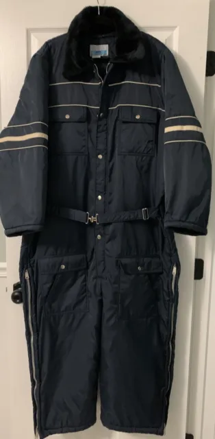 Vintage Sears Insulated Quilted Snowsuit Ski Snowmobile Blue Mens