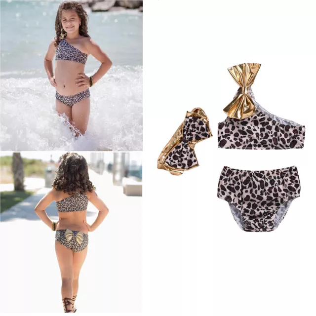 3PCS Toddler Kids Baby Girl Leopard Bikini Set Swimwear Swimsuit Bathing Suit