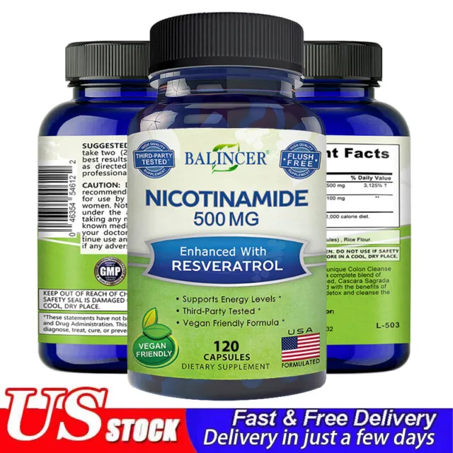 Nicotinamide Resveratrol 500MG, NAD Supplement 30/60/120 Capsules Anti-aging