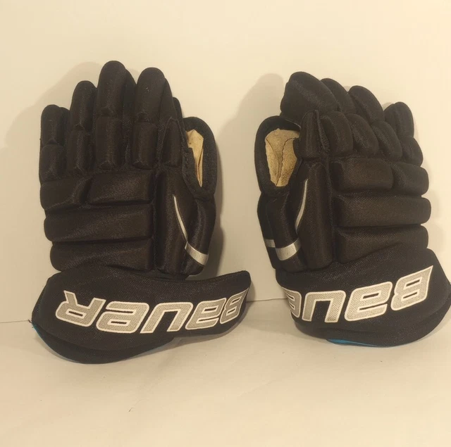 Bauer Prodigy Hockey Gloves Youth 9" Black & Blue has Torn Left Strap Bauer Prodigy Hockey Gloves Youth 9" Black & Blue has Torn Left Strap