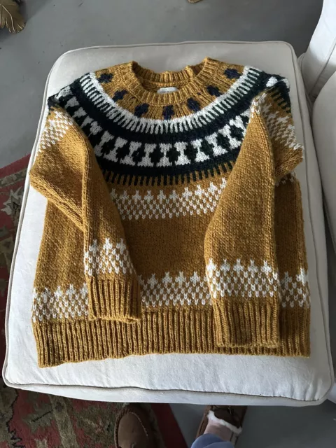 Lucky Brand Women's Wool Blend Fair Isle Crewneck Sweater Golden Yellow Size M