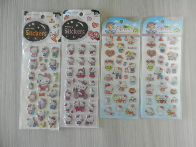 Lotto 4 set kit Adesivi rilievo Hello Kitty blocco sticker assortiti stock