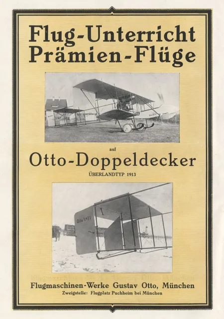 Flugmaschinen Werke Gustav Otto Doppeldecker Plakat Braunbeck Motor A3 505