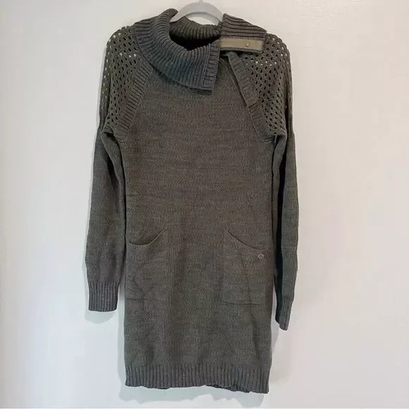 Prana Size M Women's Archer Cowl Neck Wool Blend Mesh Sweater Dress Long Sleeve