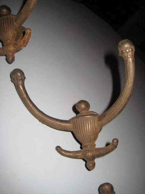 Set of 3 Victorian Cast Iron Double Hall Tree Coat & Hat Hooks 2