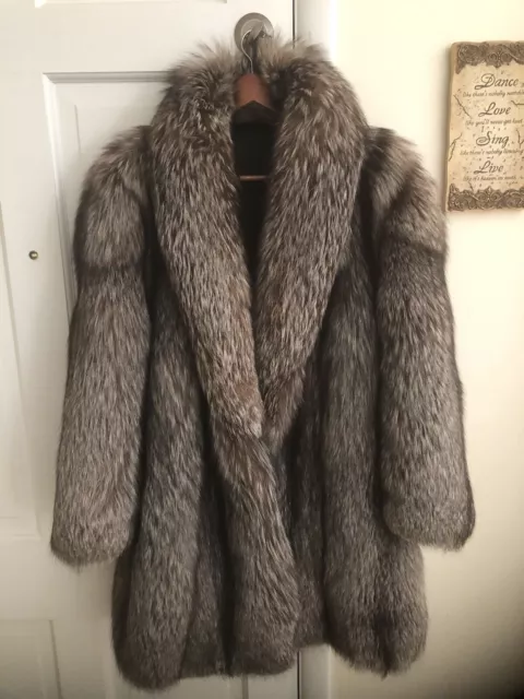 Women’s Genuine Silver Fur Fox Jacket Coat / Size L