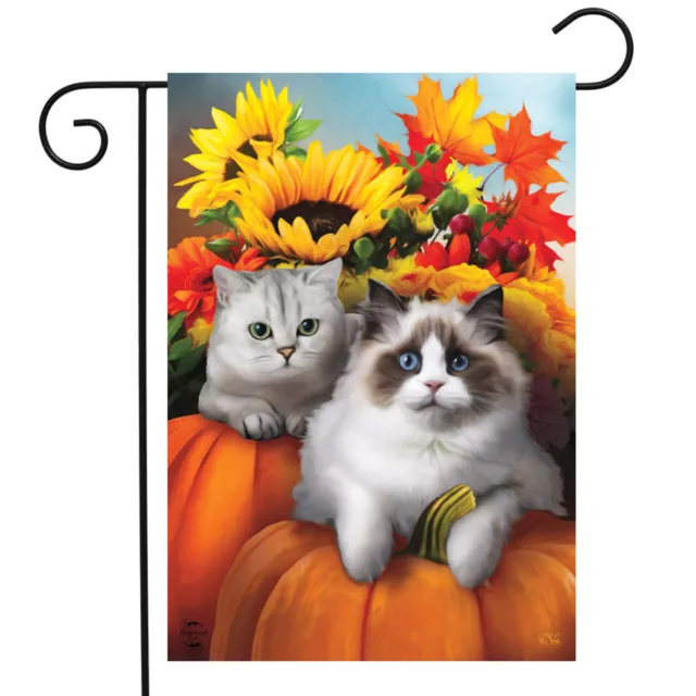 Fall Cats Floral Garden Flag Pumpkins Autumn 12.5" x 18" Briarwood Lane