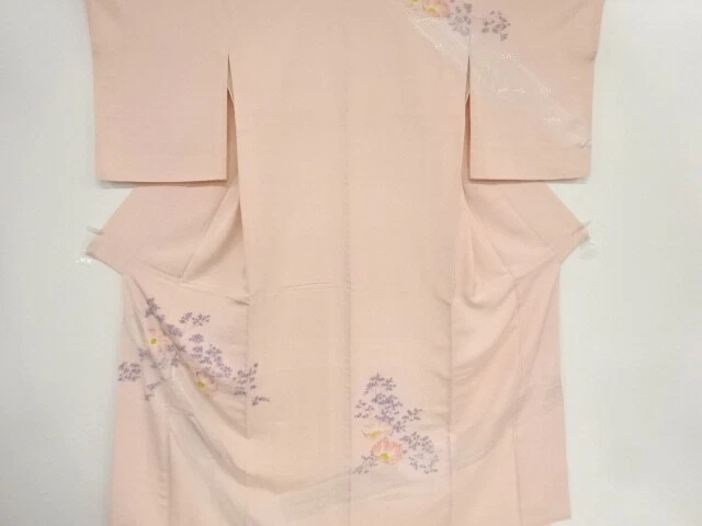 42024# Japanese Kimono / Antique Kimono / Embroidery / Floral Plants