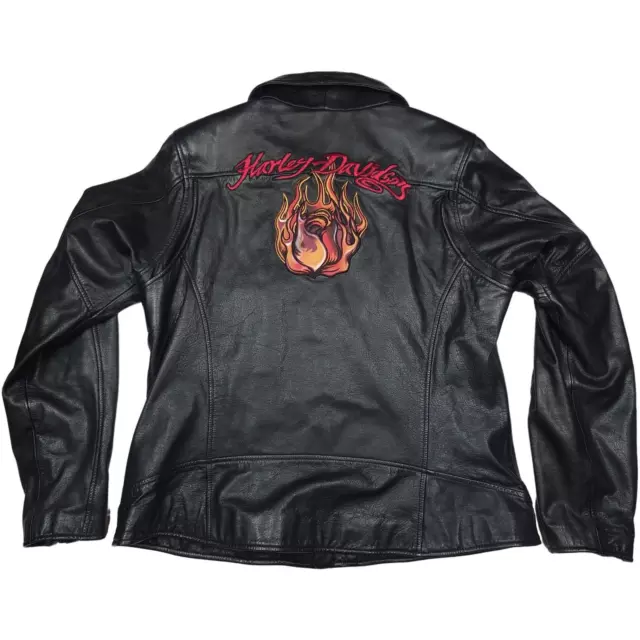 Women's Harley Davidson Black Genuine Leather Jacket Flaming Burning Rose XL