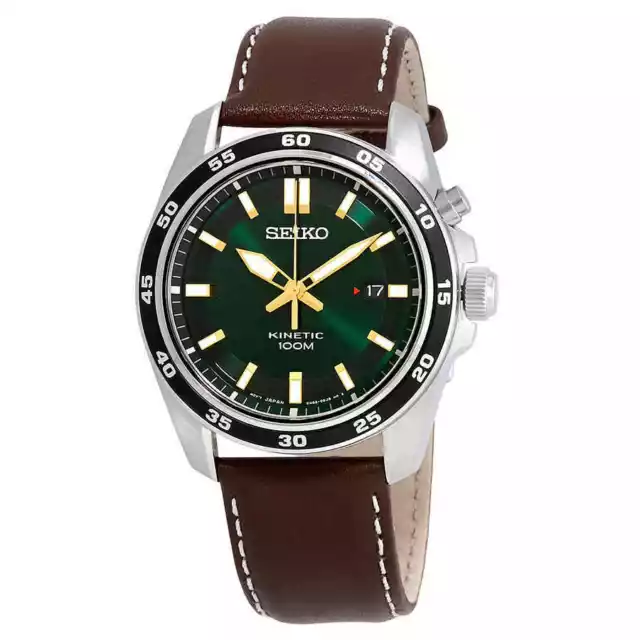 Seiko Kinetic Green Dial Brown Leather Men's Watch SKA791