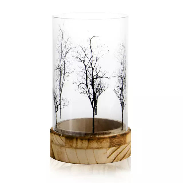 Tree Design Tealight Candle Holder Glass and Wooden Tea Light Holder | M&W